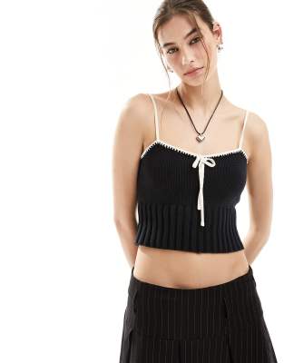 Emory Park Emory Park contrast tie detail knitted cami top in black