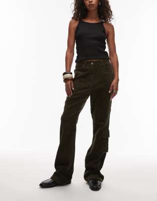 Emory Park Emory Park cord straight leg cargo trousers in olive-Green