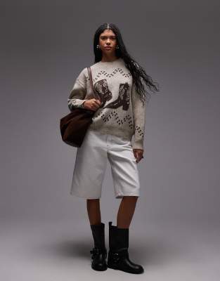 Emory Park Emory Park cowboy boot oversized jumper in heather brown