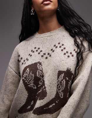 Emory Park Cowboy Boot Oversized Sweater In Brown