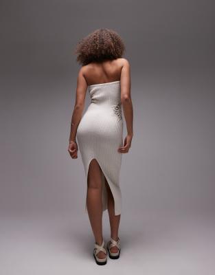owen cream crepe bandeau dress Ladies - Cream Dual-Fabric Bandeau Dress - Size: L