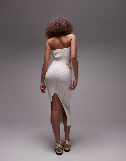 crochet insert dress Crochet Insert A Line Backless Dress Red