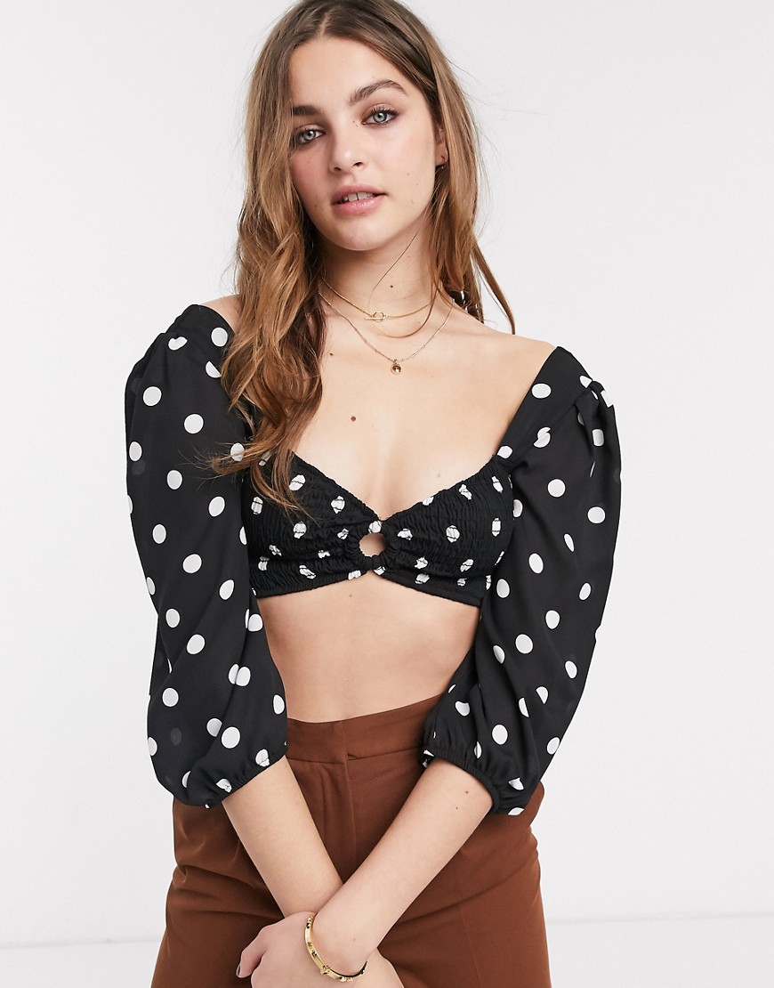 Emory Park crop top with ring bust detail in spot-Black