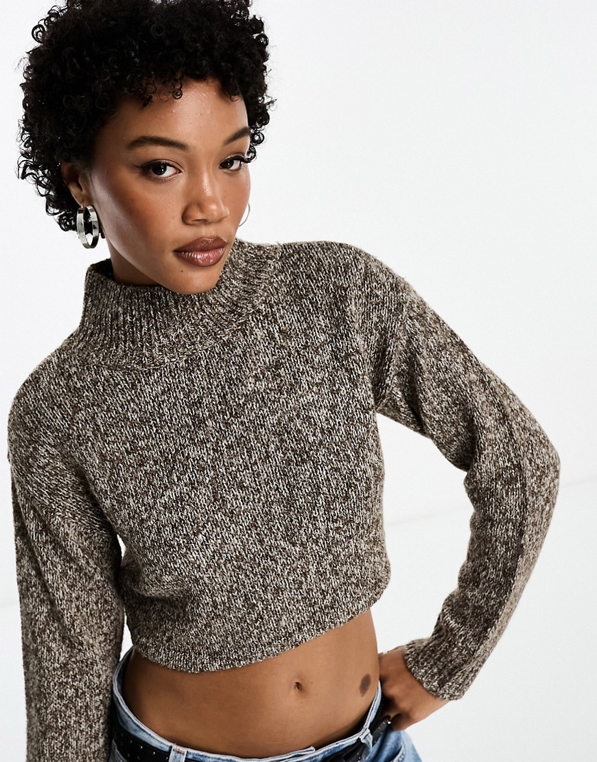 Emory Park Cropped High Neck Flecked Sweater In Mocha-brown