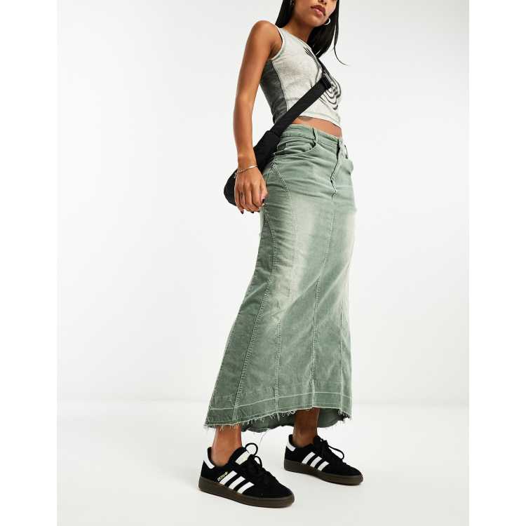 Olive green best sale denim skirt