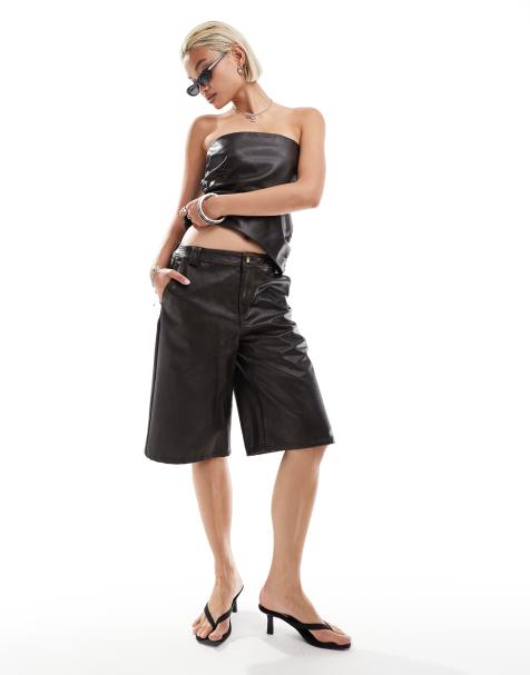 Emory Park distressed faux leather jorts in dark brown (part of a set) - view 1