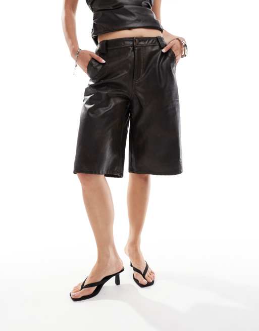 Emory Park distressed faux leather jorts in dark brown (part of a set), 5 of 5