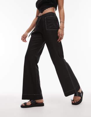 Emory Park Drawstring Wide Leg Linen Blend Pants In Black