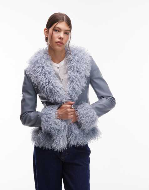 Emory Park faux shearling fitted jacket in dusty blue - view 1
