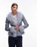 [Emory Park] Emory Park faux shearling fitted jacket in dusty blue XS Dusty blue