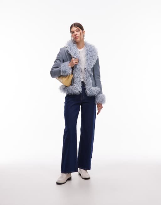 Emory Park faux shearling fitted jacket in dusty blue