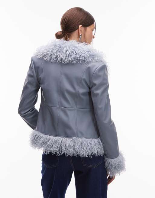 Emory Park faux shearling fitted jacket in dusty blue
