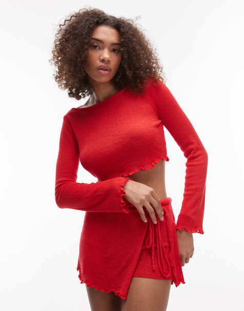 Emory Park fine knit jumper co-ord in red - view 1