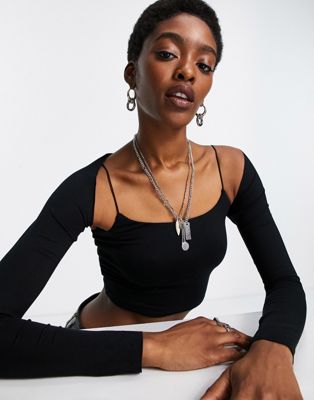 Emory Park fitted cami top with shrug layer-Black