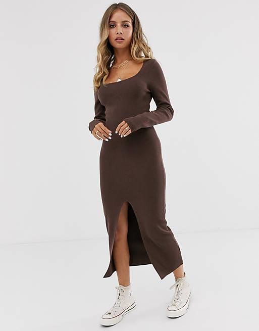 Emory Park fitted midi dress in knit rib | ASOS