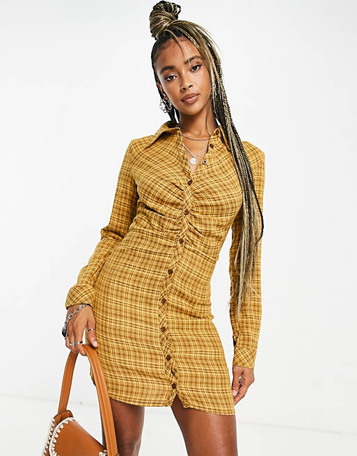  Emory Park fitted shirt dress with ruching in grunge check 