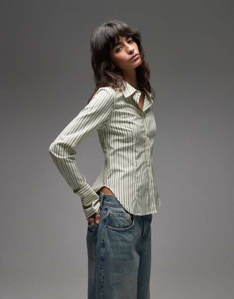 Emory Park fitted striped shirt in taupe - view 1