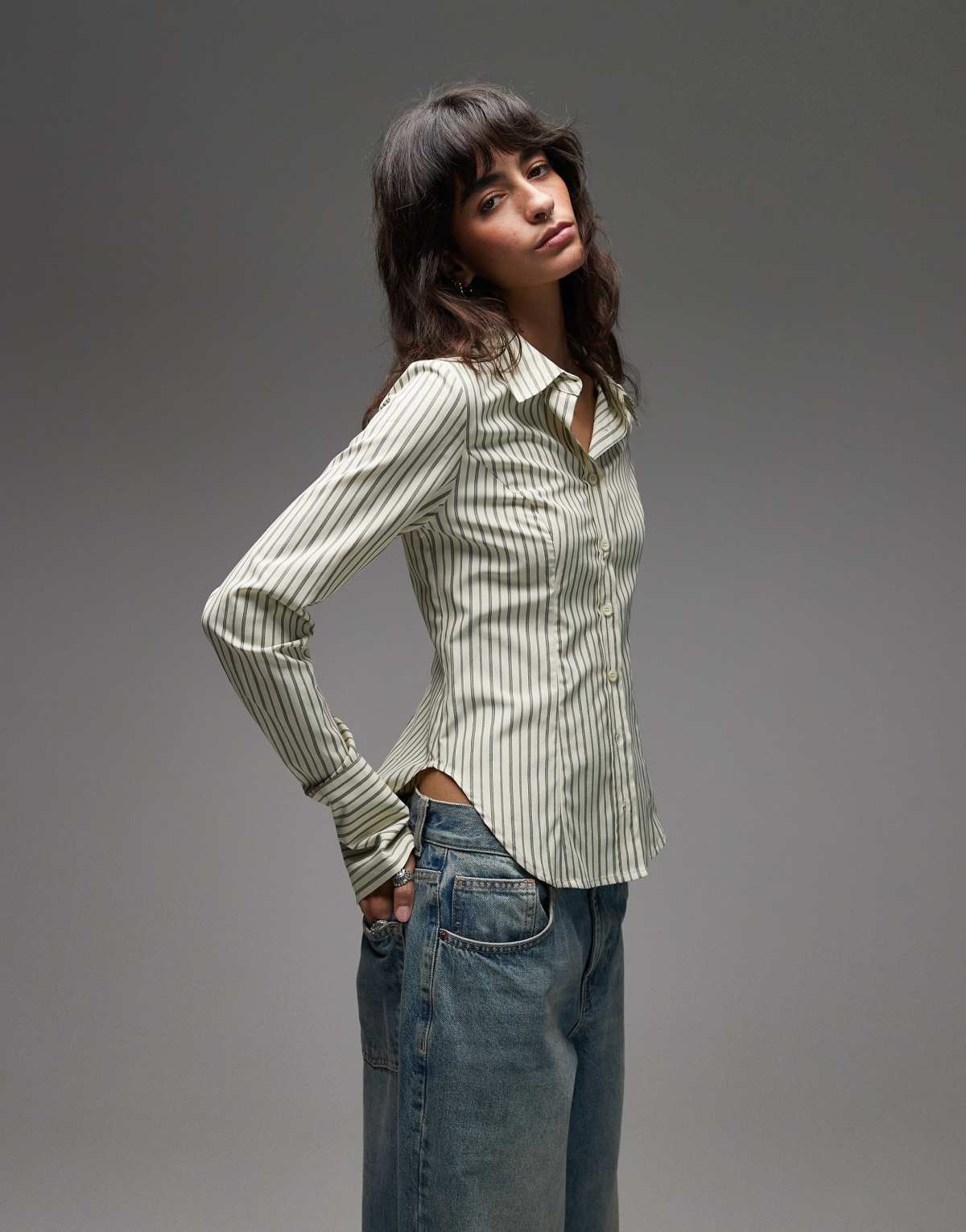 Emory Park fitted striped shirt in taupe