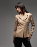[Emory Park] Emory Park fitted waist open back blazer in sand-Neutral S Sand