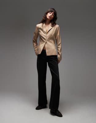 Emory Park Fitted Waist Open Back Blazer In Brown