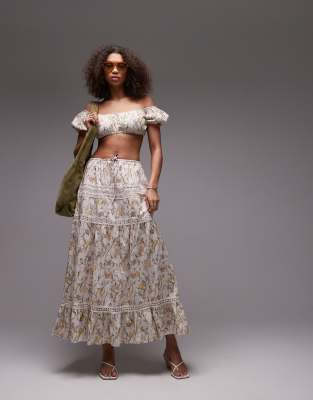 EMORY PARK FLORAL PRINT RUCHED BANDEAU CROP TOP 