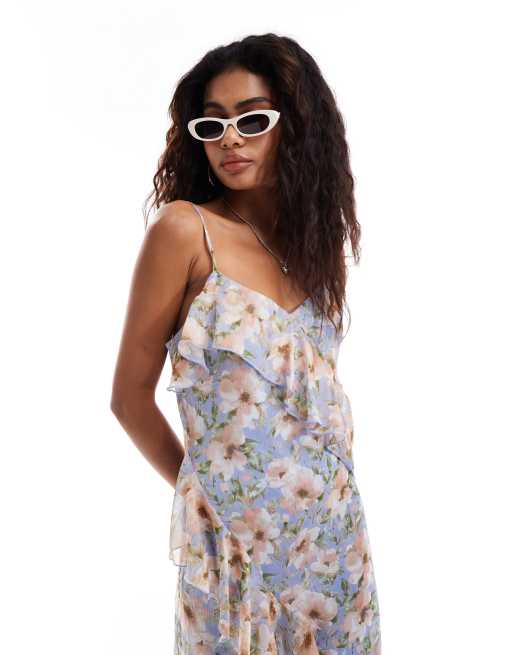 Emory Park floral print ruffle mini dress in light blue ASOS