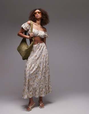 Emory Park Emory Park floral tiered boho maxi skirt co-ord in multi