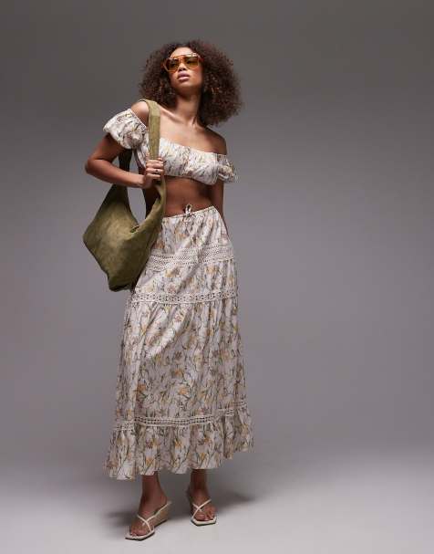 Emory Park floral tiered boho maxi skirt co-ord in multi - view 1