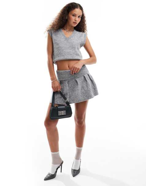 Emory Park fold detail knitted pleat mini skirt co-ord in grey - view 1
