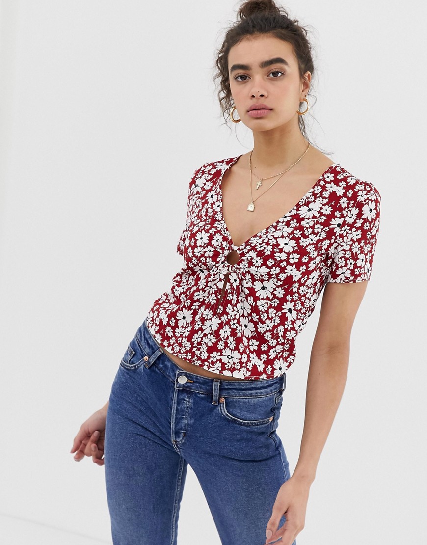 Emory Park - Gebloemde blouse met geknoopte voorkant-Rood