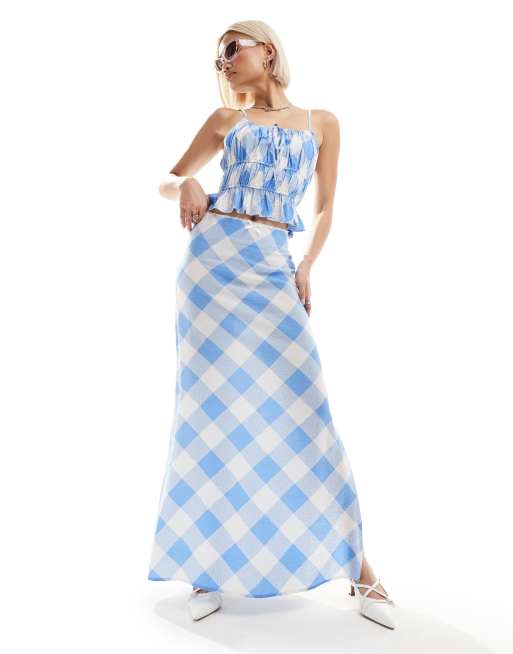 Emory Park - Geruite midi sliprok in blauw en wit, deel van co-ord set