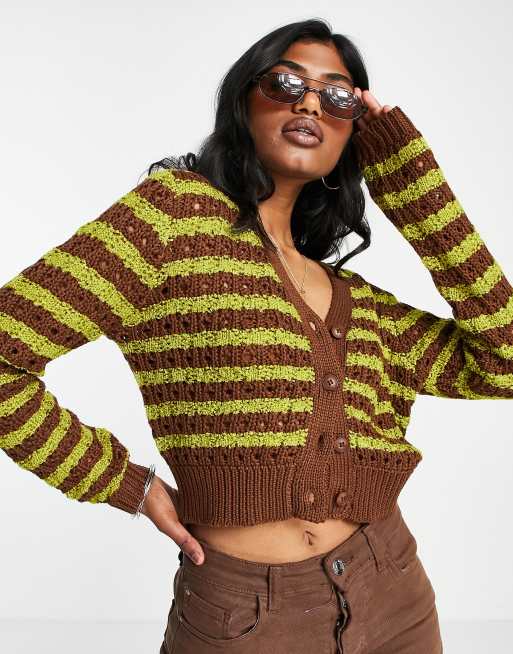 Emory Park Gilet court raye Vert et marron