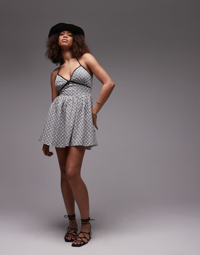 lou & grey gingham jacquard halter mini pocket dress Emory Park in black Mint Green