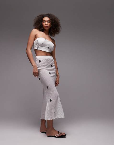 Emory Park - Gonna midi bianca con paillettes applicate in coordinato - view 1