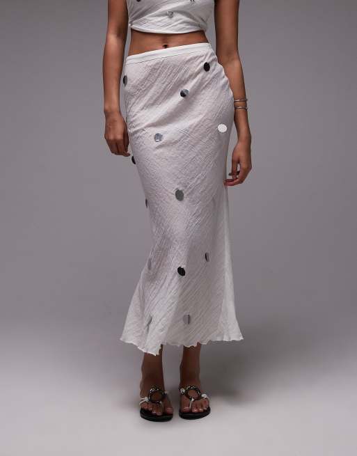 Emory Park - Gonna midi bianca con paillettes applicate in coordinato, 2 di 5