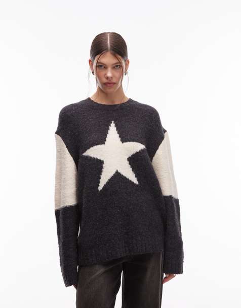 Emory Park star intarsia jumper in charcoal grey
