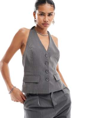 halter tailored vest in gray - part of a set