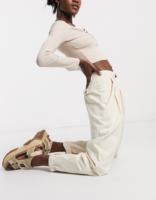 Emory Park high waist trousers with turn ups in off white