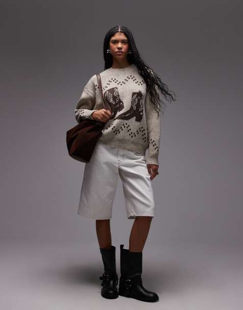 Emory Park cowboy boot oversized jumper in heather brown