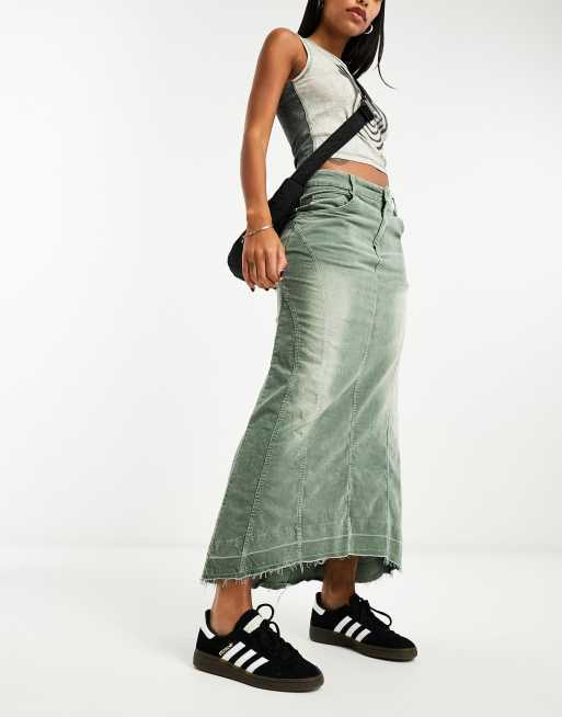 Emory Park - Jupe longue surpiquée en jean - Vert olive