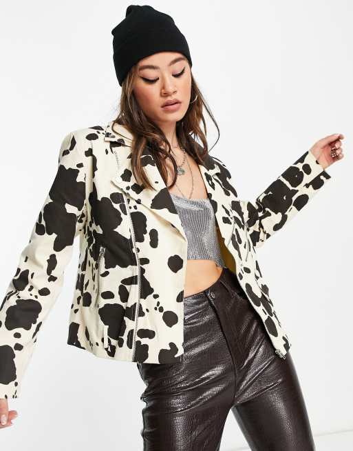Emory Park – Kurtka typu biker oversize we wzór w krowie łaty