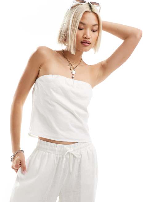 Emory Park linen style bandeau top in white (part of a set)