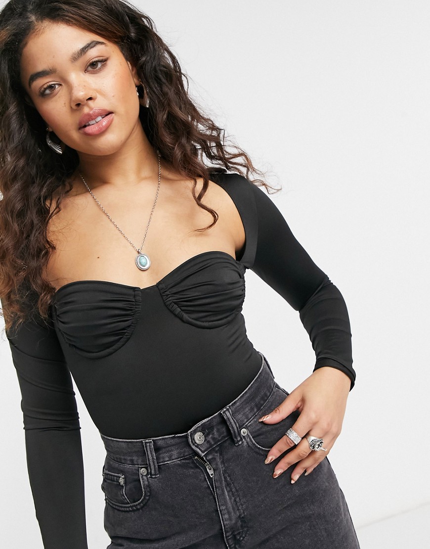 Emory Park long sleeve bodysuit with structured cups-Black