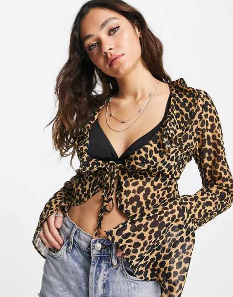 Emory Park long sleeve top with tie waist in leopard - view 1