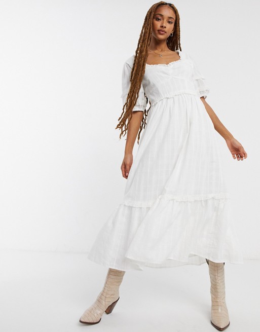 Emory Park maxi tea dress with sweetheart neck in fine stripe cotton