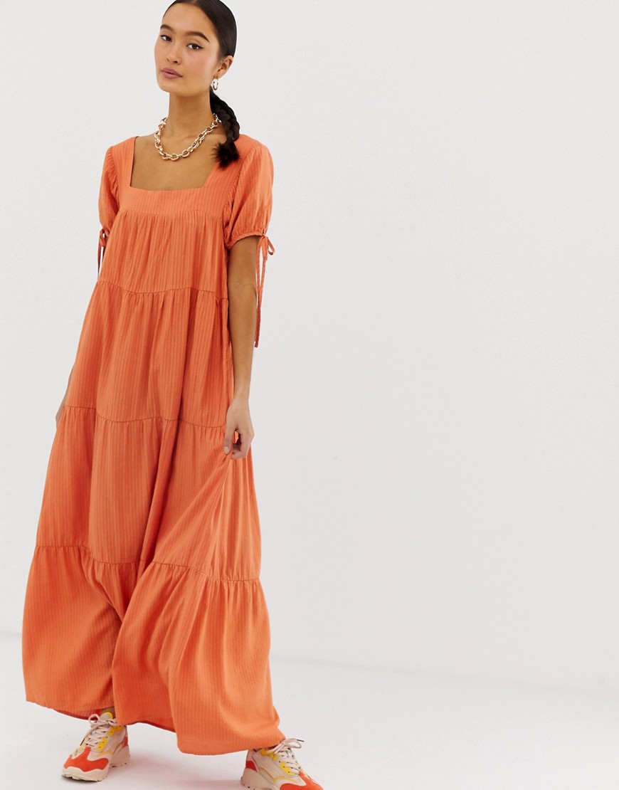 Emory Park – Maxiklänning med knytning på ärmen-Orange