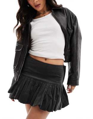 micro cord puffball mini skirt in charcoal-Gray