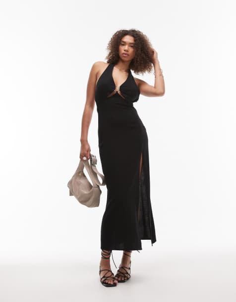Emory Park – Midaxi-Kleid in Schwarz aus Leinen mit Detail vorn - view 1