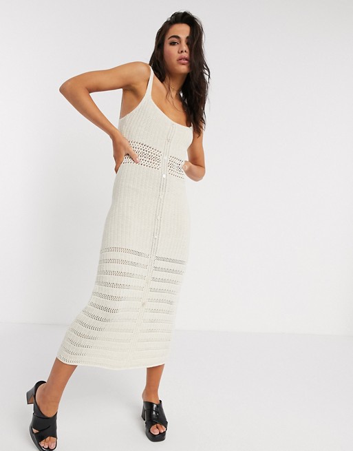 Emory Park midi dress with button down front in crochet