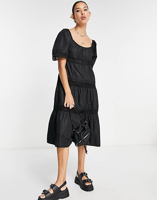 Emory Park midi smock dress with tiered broderie trim skirt